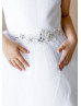 White Dots Tulle Keyhole Corset Back Flower Girl Dress With Beaded Belt